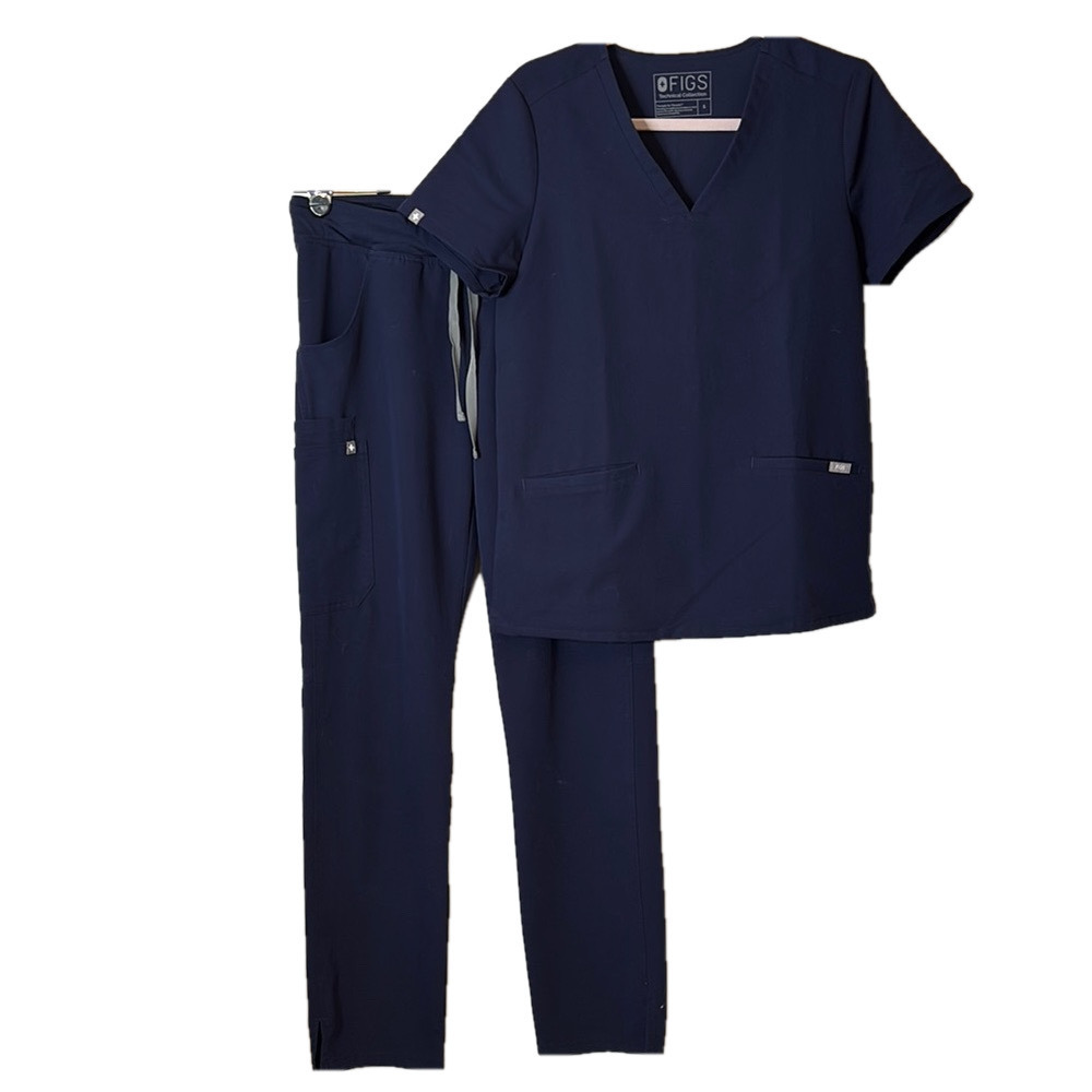 Figs Navy Blue  scrub set Straight Leg Elastic drawstring Waist